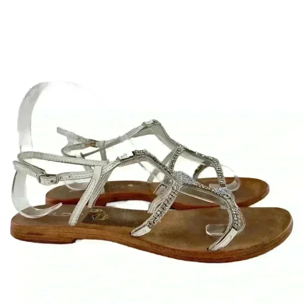 Aldo womens sandals size 7 37.5 white leather gem gladiator vintage y2k